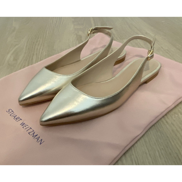 Stuart Weitzman Shoes - NWOB Stuart Weitzman Mara Gold Pointed Toe slingback Leather shoes Size 5.5